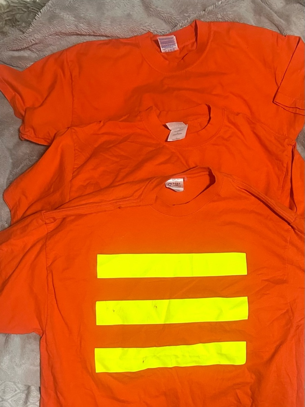 Port and Company Orange Short-Sleeve Tee with Yellow Reflective Stripes